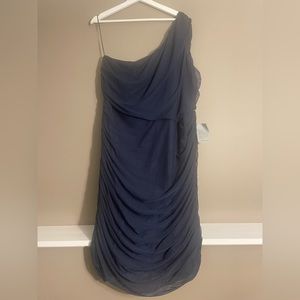 Navy Blue Ruched One Shoulder Dress NWT